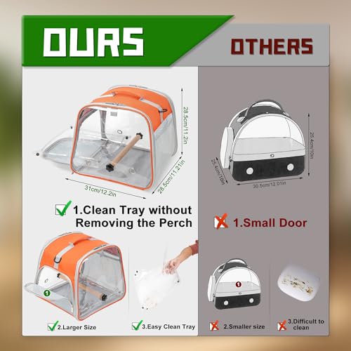 Small Bird Carrier, Large Window Travel Cage with Stand and Easy Clean Tray for Parrot Parakeet Cockatiels, Lightweight and Portable, Orange H - color: Orange