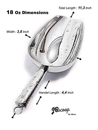 JBscoop Stainless Steel large Ice Scoop 11.3 inch, Feed Candy Popcorn Sugar Utility Scoop Easy Storage, Heavy Duty - 18 Oz - size: 18 Oz