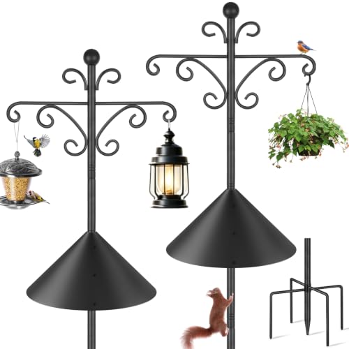 KOLAKO 2 Pack Shepherd Hooks for Outdoor,76 Inch Bird Feeder Pole Squirrel Proof Heavy Duty Double Shepherds Hook for Bird Feeder, Garden Plant, Solar Light - size: 76 inch with squirrel baffle