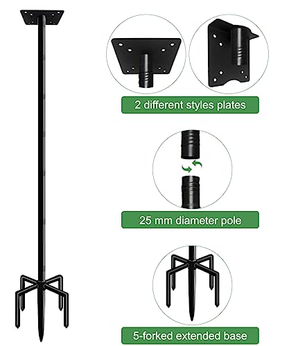 90 Inch Bird House Pole Mount Kit, Adjustable Heavy Duty Bird Feeder Pole for Outdoors, Universal Mounting Post Set with 5-Prong Base, Black, 1 Pack - size: 90 INCH