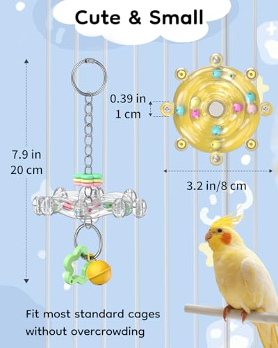 Pawfly 2 Pcs Bird Toys for Parakeets, Colorful Spinning Wheel Chew Toys, Interactive Spinner Rattle Parrot Toys, Cockatiel Toys, Parakeet Toys, Bird Cage Accessories for Entertainment Chewing Exercise - color: Yellow, size: 2 PC