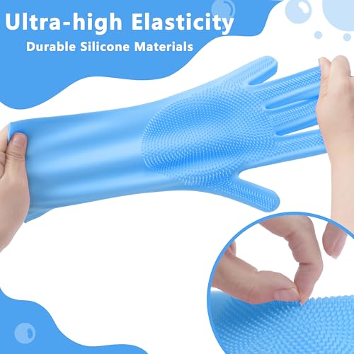 Pet Grooming Gloves—Dog Washing Gloves with High-Density Teeth | Dog Bath Scrubber with Enhanced Five Finger Design, Silicone Gloves for Dogs and Cats Bathing, Massage (Blue) - color: Blue