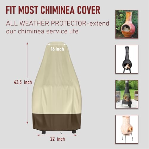 Chiminea Cover Outdoor Waterproof Chiminea Fire Pit Cover Heavy Duty Durable Chiminea Protection Cover with Drawstring (Beige & Brown, 24D x 48H) - color: Beige & Brown, size: 24D x 48H in