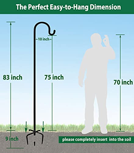 Adjustable Outdoor Shepherd Hook Stand with 5 Prong Base, 92 Inches Tall 3/5 in Thick, Shiny Black (1 Packs) - size: 92in-Single