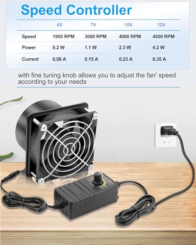 GDSTIME Small Axial Exhaust Fan 80mm 12V DC Fan with AC Plug, 3 Inch Flange | Dual Ball, Variable Speed Control, for Soldering, Smoke Extraction, 3D Printer, DIY Cooling Ventilation Exhaust Projects - style: 8025 Fan + 1 Flange