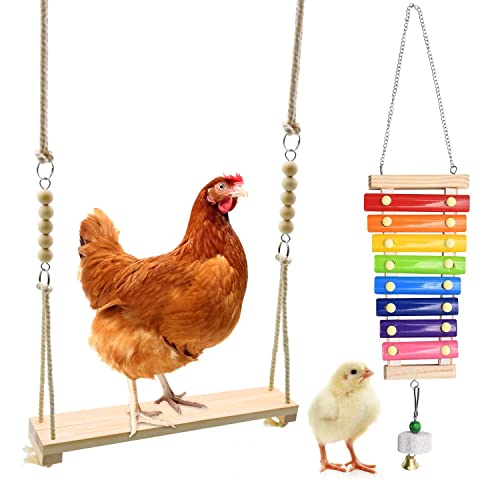 2pcs Chicken Toys, Chicken Swing Toys and Chicken Toys Xylophone | for Poultry Run Rooster Hens Chicks Pet Parrots Macaw Entertainment Stress Relief - size: 2pcs Chicken Swing Toys Set