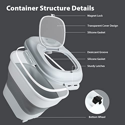 Viretec Cereal Rice Storage Containers, 20 to 50Lbs Collapsible Dry Food Dispenser Bins with Airtight Flip Lid Rolling Wheel, Kitchen Pantry to Store Sugar Flour, Dog Pet Cat Food Holder Container - color: White