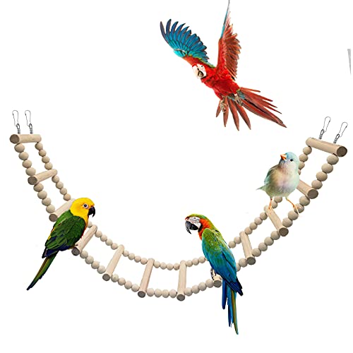 Bird Ladder Bridge, Wooden Pet Hamster Climbing & Swing Toys, Cage Accessories for Birds Rats Parrots Hamster Squirrel Sugar Gliders Parakeets Cockatiels - 12 Steps - 27.5 x 3.14 Inch - size: 12 Steps - 27.5 × 3.14 Inch