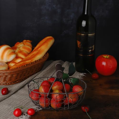 Metal Wire Egg Basket for Gathering Fresh Eggs, 7 inch Rustic Egg Collecting Basket with Wooden Handles, Farmhouse Easter Kitchen Decor, Black Wire (Capacity: 10-12 Eggs)