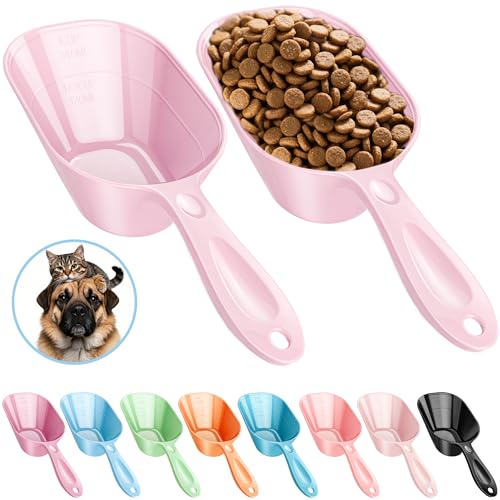 Dog Food Scoop 2 Pack, Pet Cup Capacity Cat Food Scooper With Measuring Lines For Dog, Puppy and Cat Coffee Bean, Flour Scoop Light Pink - color: Pink