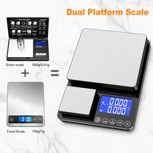 KKZ 0.001oz/33lb Kitchen Scale, Dual Platform Food Scale Grams and Ounces | Rechargeable, for Weight Loss Baking Cooking Meal Prep Sourdough Bread, Stainless Steel, Auto-off, Tare&Summation Functions - size: Rechargeable version