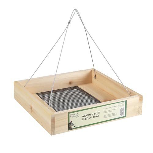 Rocky Mountain Goods Wood Bird Feeder Tray for Outside - 12" Hanging Platform Feeder for Cardinals, Jays - Universal Seed Tray with Drainage - Easy to Fill & Clean - Durable Pine + Rust-Free Hardware