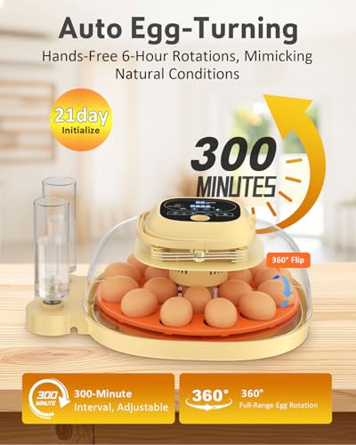 18 Egg Incubator for Hatching Eggs with Automatic Turning, Digital Temperature & Humidity Control, Built-in Egg Candler & Auto Water Refill, 360° Clear View for Chicken, Beige+Orange - color: Orange+Beige