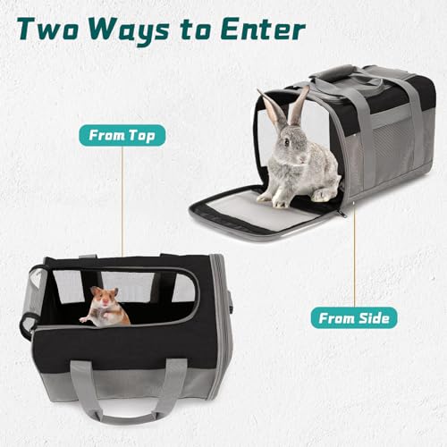 PINVNBY Bunny Carrier for Travel Camping Outdoor, Small Pet Carrier, Guinea Pig Carrier, Breathable Pet Portable Hand Bag for Hamster Rabbit Guinea Pig（Black & Gray） - color: Black & Gray