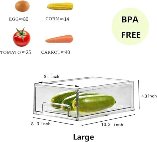 Mano 2Pack Clear Fridge Drawers Pull Out Stackable Refrigerator Drawer Organizer Bins Pantry Storage Box Plastic Food Containers for Kitchen Bathroom Office Closet (2pack-Large) - style: 2pack-L