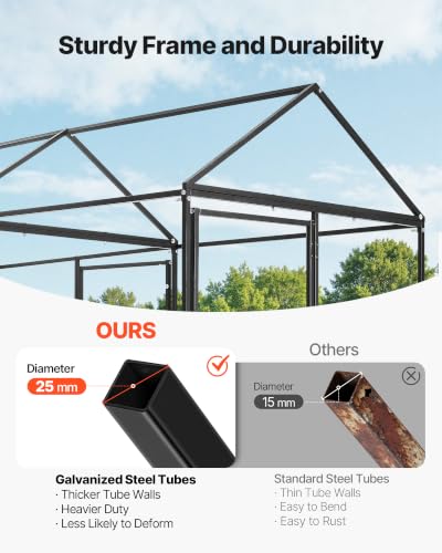 VEVOR Metal Chicken Coop for 4-6 Chickens, 3.3 x 6.6 x 3.3 ft, Small Chicken Cage with Waterproof Cover & Double Doors, Spire Roof Poultry Run Compatible with Wooden Coops, for Rabbit Hen Goose Duck