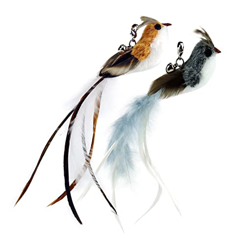 TTcat 10 Pack Cat Wand Toy Replaceable Refills, Realistic Bird Bee Insect Natural Feather Attachments with Bells, Detachable Clip-on Teaser Replacement for Cat Wand. - color: 10Pcs Clasic Refills