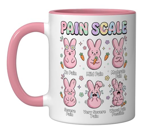 Funny Nursing Bunny Eggs Medical Pain Scale Easter Nurse Ceramic Mug, Pink/White - color: Pink/White