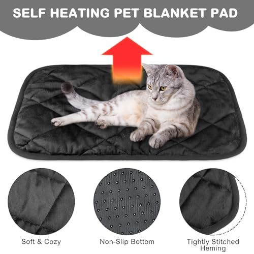 4 Pack Self Heating Cat Pad Self Warming Dog Mat Reflects Body Heat Extra Warm Thermal Pet Pad Washable Dog Cat Bed Crate Bed Mat Blanket(Black,16 x 20 Inch) - color: Black, size: 16 x 20 Inch