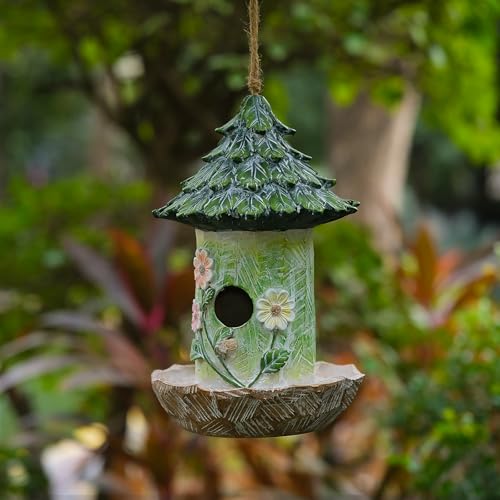 Bird Houses for Outside Resin Bird Room Garden Courtyard Backyard Decor | Garden PatioYard Dcoration Durable Waterproof Outdoor Housewarming Gift Easy Cleaning Lift Rope