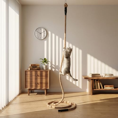 1.38" x 9.84 Ft Cat Climbing Rope for Ceiling & Wall Mounted,Cat Climbing Jute Rope Furniture Pole Scratching Post for Indoor and Outdoor Cats Scratching Playing - size: 1.38-9.84 FT