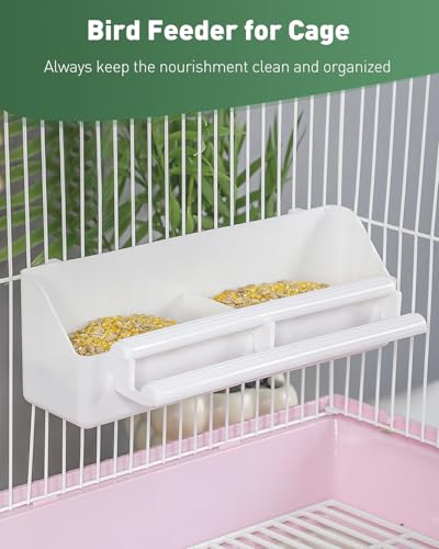 Pawfly 1 Pack Bird Feeder for Cage Hanging Plastic Feeder with Hooks Bird Water Dispenser with Perches Water Feeders for Cage Parrot Food Bowl for Parakeet Cockatiel Canary - size: 1 PC
