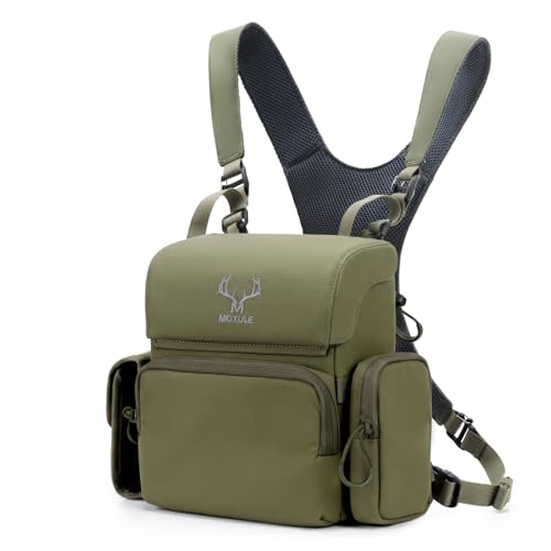 Binocular Harness Chest Pack: Bino Case with Rangefinder Pocket XL | Silent magnetic lid, one-handed access, removable pouches, rain cover, MOLLE webbing for Hunting Hiking Bird Watching - color: Green, size: X-Large