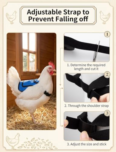 4Pcs Chicken Saddles for Hens with Anti-Drop Strap Hen Apron Back Protector | Poultry Flock Armor Clothes for Protection, Adjustable Touch Fastener for Feather Fixer