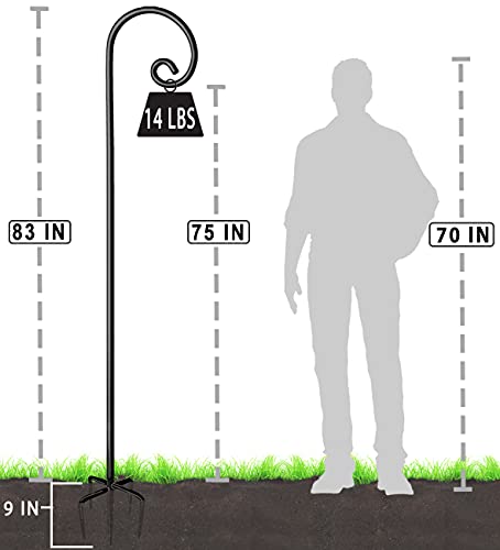 Outdoor Shepherd Hooks 92 inch Tall for Bird Feeder (2 Packs), Adjustable Metal Garden Poles for Hanging Plants Solar Light Lantern, Bright Black - size: 92IN