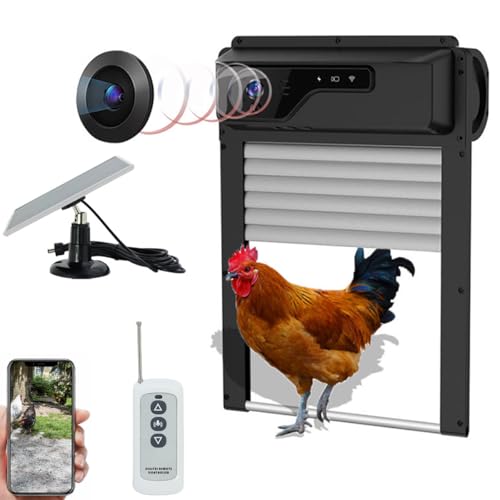 Automatic Chicken Coop Door with WiFi & 1080P Camera - Solar/USB Powered Smart Roll-Up Door, 5000mAh Battery, Anti-Pinch, Security Alarm, App Control for Poultry Safety