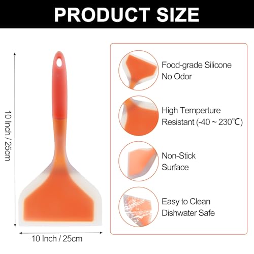 Hitefu 2 Pcs Silicone Spatula Turner, Green & Orange | Wide Pancake Flipper, Tamagoyaki Shovel, BPA Free, Non-Stick Egg Flipper - color: Green & Orange