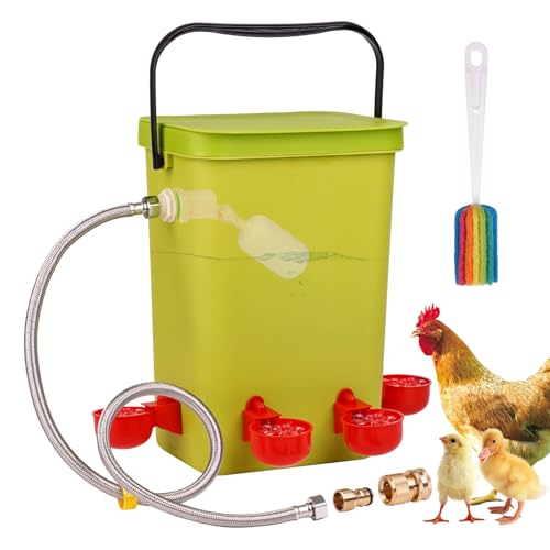 Automatic Chicken Waterer with Float Valve for Poultry | 3.2 Gallon Hanging Poultry Waterer, 6 Water Cups, Large Duck Quail Turkey Goose Chicken Coop Water Dispenser