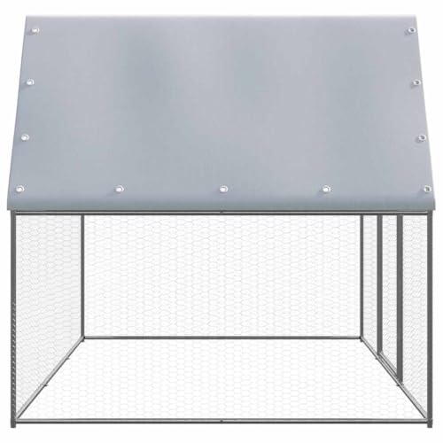 Large Chicken Cage Outdoor Walk in Poultry Coop Galvanized Steel Hen House with Cover Silver 9.8x9.8x6.6ft - color: Silver