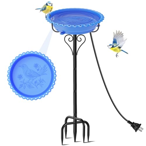 Bird Bath for Outside,12" Plastic Removable Bowl,Blue | Heavy Duty Metal 5 Prongs Base,Easy CLean,Weather-Resistant,Rust-Proof,40" Freestanding Birdbath for Garden Patio Yard Lawn - color: Blue-Freestanding