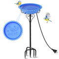 Bird Bath for Outside,12" Plastic Removable Bowl,Blue | Heavy Duty Metal 5 Prongs Base,Easy CLean,Weather-Resistant,Rust-Proof,40" Freestanding Birdbath for Garden Patio Yard Lawn - color: Blue-Freestanding
