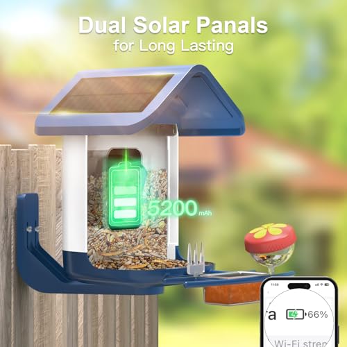 Bird Feeder with Camera Solar Powered : Smart Camera Bird Feeder 2K Live Feed Cam for Outdoor Backyard - Ai Identify Auto Capture Videos Pictures, Gifts for Birdlover Mom Dad, 2.6GHz WiFi - color: White Blue