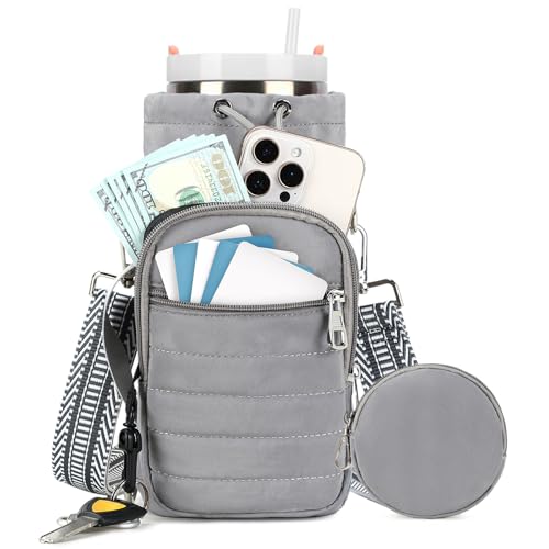 Water Bottle Carrier bag with Strap Phone Pocket for Walking, Hiking, Cycling - color: 9-Grey, size: 32oz-40oz