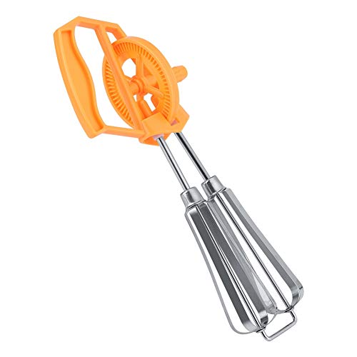 Egg Beater Hand Crank, Stainless Steel Manual Egg Whisk Mixer Handheld Rotary Hand Whip Kitchen Cooking Tool for Whisking Frothing Mixing (Orange) - color: Orange