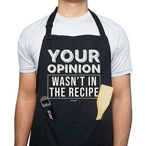 VAGAVY 100% Cotton, Black Funny Aprons for Men, Dad, Husband - Birthday, Father’s Day Grilling Gifts for Papa, Husband. - color: Your Opinion Wasn't in the Recipe - Black