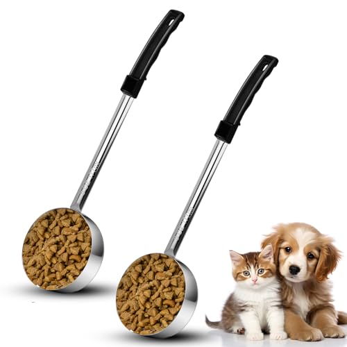 2 Pcs Dog Food Scoop Long Handled Scoops 3/4 Cup Stainless Steel Measuring Cups Portion Control Serving Spoons for Dogs Cats Birds and Rabbits Pet Food Feeding Scoop (3/4 Cup) - size: 3/4 Cup
