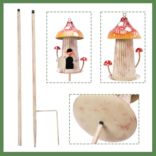 Yinns Bird House Stake for Outside, Metal Mushroom Birdhouse Garden Decor | Birdhouses for Outdoors Wild Bird Houses Pole, Decorative Metal Waterproof Bird Houses for Backyard Garden Decor - color: Colorful