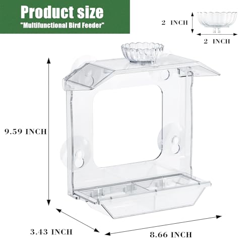 Clear Window Bird Feeder with Strong Suction Cups – Clear Bird Feeding Station with Dual Seed Tray & Water Bowl – Easy to Install and Clean for Outdoor Viewing