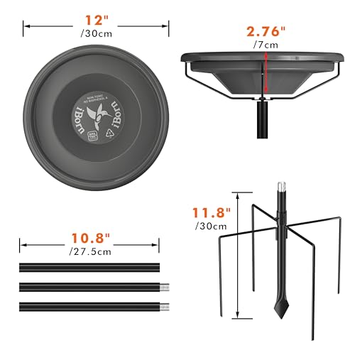 iBorn Bird Bath for Outside,36″ Freestanding Bird Bath with 3 Adjustable Height Pole,12″ BPA-Free Plastic Bowl,5-Prongs Base,Metal Pole and Plastic Birds Baths Bowl,Gray,1 Pack（Not Include Fountain） - color: Gray