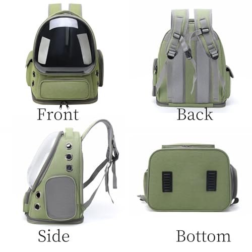 Cat Bubble Backpack,Breathable Cat Backpack Carrier Large Space Pet Travel Carrier for Kitty Small Dogs up to 15lbs,Transparent Cat Carrier for Hiking Camping Outdoor Travel (Green)