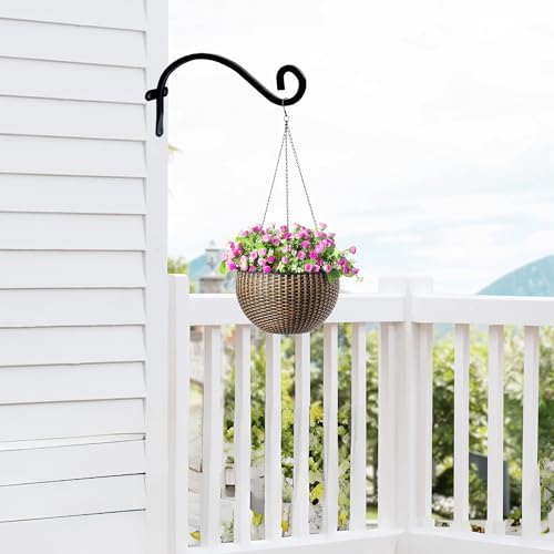 Hourleey 2 Pack Plant Hanger Outdoor, 8 Inch Heavy-Duty Hanging Plant Hook for Outside Basket, Black Metal Wall Mount Plant Bracket Hook for Flower Baskets Bird Feeder - size: 8 Inch-2 Pack