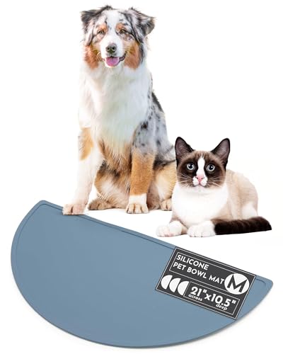 Waterproof Silicone Dog Food Mat – Medium Size Non-Slip Pet Bowl Mat, Raised Edge Design, Easy-to-Clean Pet Food Placemat for Dog & Cat Bowls, 21" Across x 10.5" Deep - Ocean Blue - color: Ocean Blue, size: Medium