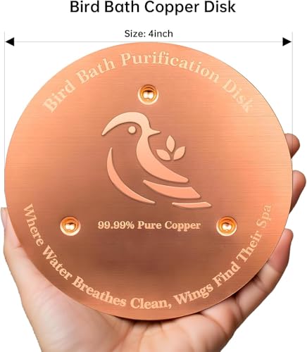 4 Pack Copper Disc for Bird Bath, Premium 0.6mm Sturdy 99.99% Pure Copper Cleaning Disc, Triple-Point Support Ensures Clean Water Year-Round, Compatible with All Outdoor Birdbath Bowls