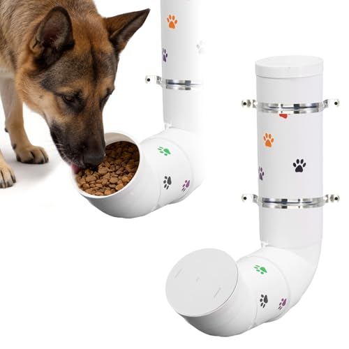 Gravity Dog Self Feeder, Automatic PVC Pipe Pet Food Dispenser, Large Capacity Hanging Chicken Feeder Station, Auto Refill Bowl for Cat Dog Chicken Turkeys Indoor & Outdoor Use, White