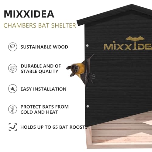Bat House Bat Box Double Chamber Outdoor House Nursery Bat Shelter Habitatbig bat Box Handcrafted from Cedar Wood - Easy for Bats to Land and Roost - Weather Resistant & Ready to Install - color: Black 1