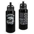 Fishing Water Bottle with Straws Fish Insulated Water Bottle Gifts for Men Dad Papa Husband Fisherman Fathers Day,Anniversary,Christmas,Birthday Travel Thermal Double Walled Vacuum Cup-32 oz - color: black fishing